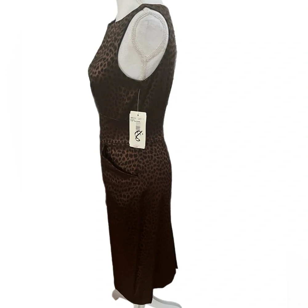 David Warren NWT Animal Print Leopard Midi Dress sz 6 Sleeveless Back Zip Lined